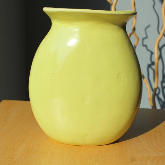 Pottery Barn Art Pottery Barn Oblong Yellow Vase With Leaf Poshmark